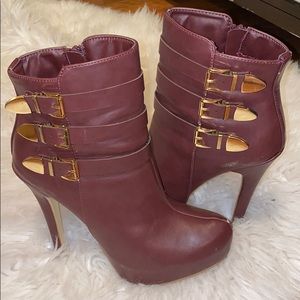 COPY - Maroon platform booties with gold buckles